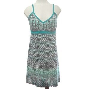 Athleta ShoreBreak Swim Dress Women Small Teal Damask Paisley Ombre Built-in Bra